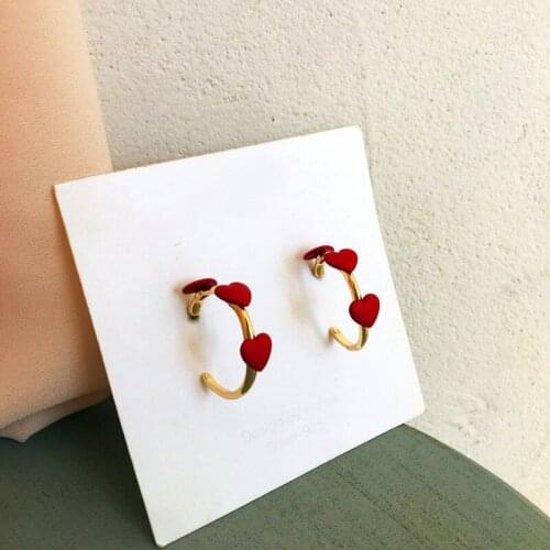 LOVOACC Cute Red Color Love Heart C Shape Earrings for Women Mujer Gold Color Circle Geometric Hoop Earrings Party Jewellery