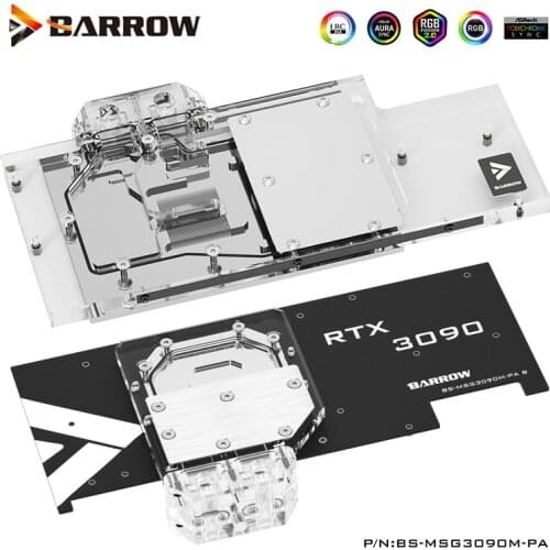 Barrow GPU Water Block For MSI 3090 3080 RTX GAMING X,TRIO 10G Cooler,5V Light,Support Mount Original Back Plate ,BS-MSG3090M-PA