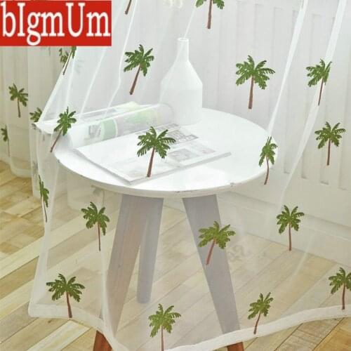 Coconut Trees Voile Reeds Tulle Green Elegant Pattern Sheer Curtains for Living Room Kitchen Pastoral Floral Tulle для кухни