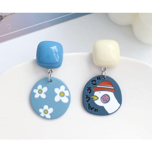 Japanese Cartoon Sweet Girl Cute Cheering Duck Clip Earrings Asymmetric Funny Flower Ear Clip Earrings No Piercing Female Women