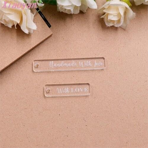 5pcs) CH1093- Handmade With Love Tag / Rectangle Tag Party DIY Gift / Clear Acrylic Tag