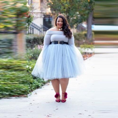Plus Size Sky Blue Knee Length Tulle Skirts For Women Midi Fashion Tulle Skirt Female Clothing Custom Made Adult Saias Fashion