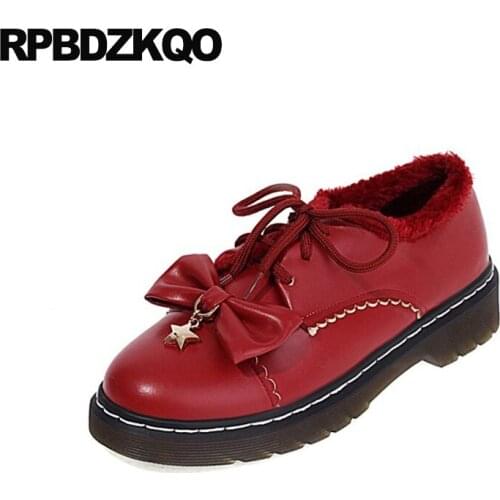 Lace Up Round Toe Rubber Sole Designer Metal Large Size Vintage Women Oxfords Shoes Red 11 10 Bow Beige Japanese School Flats