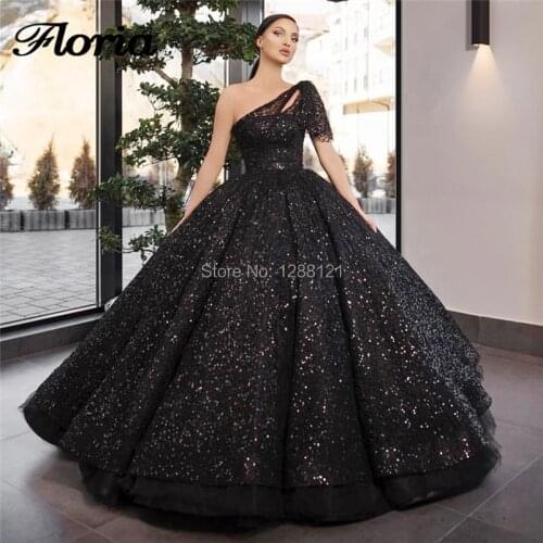 Saudi Arabia Puffy Formal Evening Dresses vestidos Handmade Bling One Shoulder Prom Dress Kaftans Middle East Celebrity Party