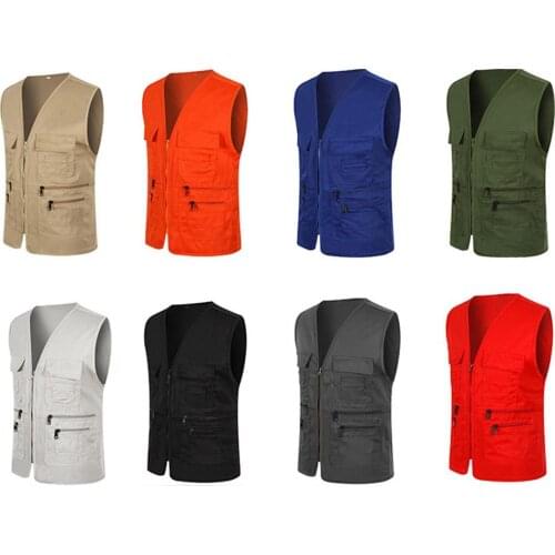 Unisex Multi-Pocket Solid Color Waistcoat Work Fishing Photography Vest Jacket
