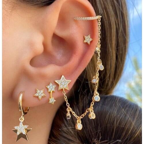 1 PIECE Romantic tassel chain cuff earring gold color 5A cubic zirconia cz drop charm long chain earrings