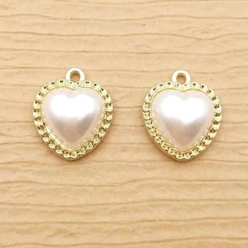 10pcs pearl heart and round charm for jewelry making cute earring pendant bracelet necklace charms diy design charms