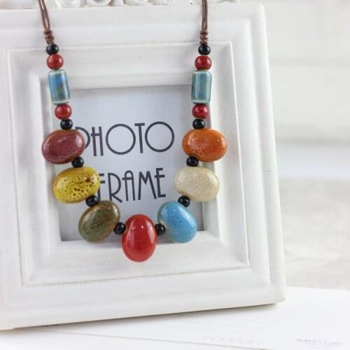 12 Pieces/Lot Long Necklace For Women Ceramic Colorful Beads Necklaces Jewelry Vintage Bead Charm Choker Sweater Chains Gifts