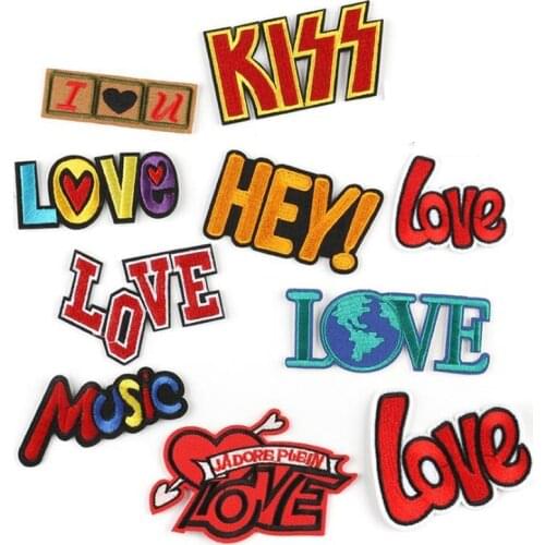 5pcs Embroidered Love Letter Patch Iron On Sew On Fabric Appliques For Bags Hats Coats Jeans Repair Decors DIY Handmade Badge