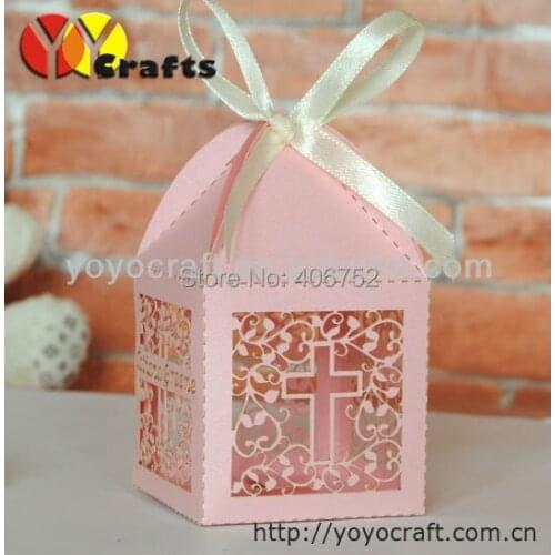 50pcs/lot wedding party supplies hot sale new design cross laser cut pink wedding favour boxes
