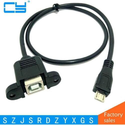 50cm 5Pin Micro USB B Male to USB2.0 B Female Socket Data Cable Line Printer Panel Mount