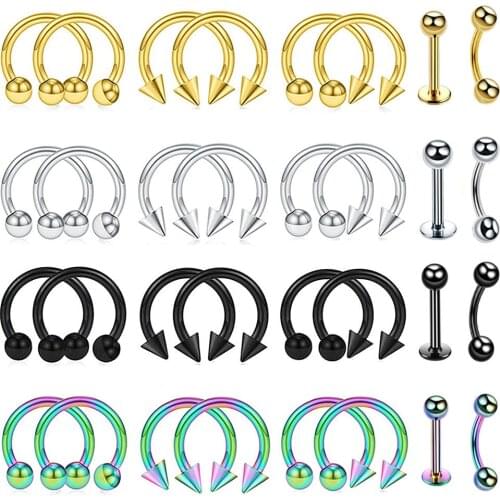 8/10Pcs Body Jewelry Fake Nose Ring Goth Punk Lip Ear Clip On Fake Septum Piercing Stainless Steel Hoop Lip Hoop Rings Earrings