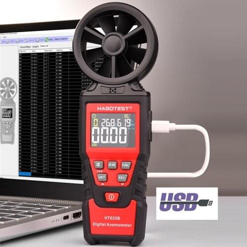 Anemometer HABOTEST Wind Speed Meter HT625B Airometer Wind-gauge Air Temperature Humidity Dew Point Wet Bulb Test USB Connection