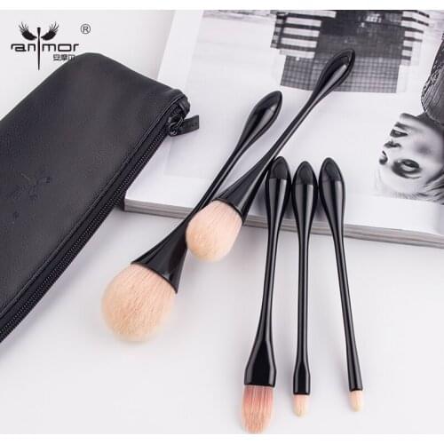 Anmor 5PCS Beauty Brushes For Makeup Synthetic Powder Blush Eye Shadow Make up Brush Bronzer Foundation Kit With PU Cosmetic Bag
