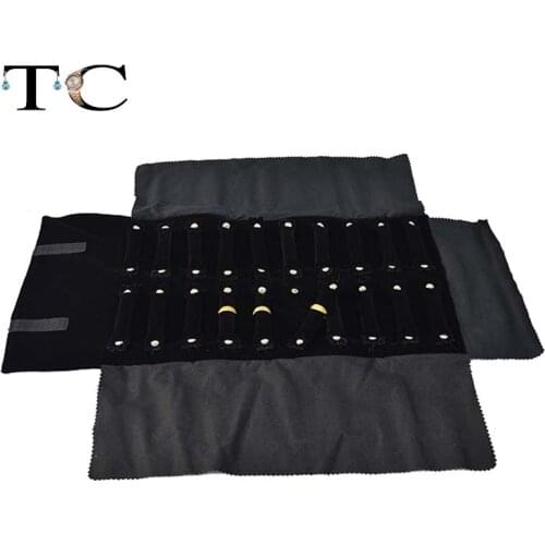 Free Shipping Black velvet Jewelry Display Ring Holder Cases Storage Travel Roll Bag Ring Organizer Box