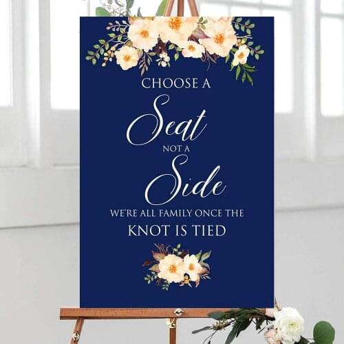 Welcome Wedding Sign,Wood Plaque Choose a Seat not a Side Sign Pick a Seat Ceremony Sign Navy and Peach Wedding Sign Printable