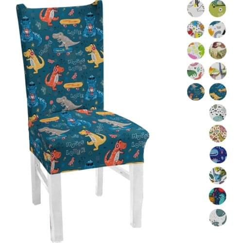 Dinosaur Spandex Elastic Printing Dining Chair Cover Removable Chairs Covers Modern Anti-dirty Kitchen Seat Covering