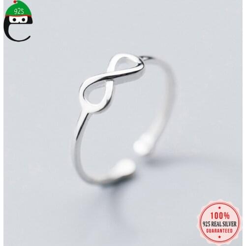 ElfoPlataSi 100% 925 Real Sterling Silver Fashion Infinity 8 Cocktail Opening Ring Sizable 5 6 7 Girls Kids Xmas Gift XY654