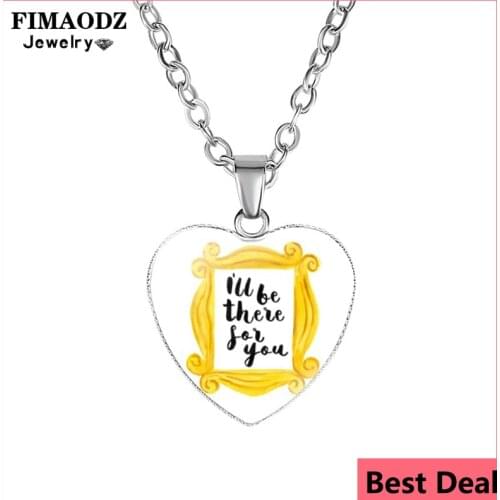 FIMAODZ Friends TV Show Gifts Necklace Monica Door Yellow Frame Glass Heart Long Chain Friendship Jewelry