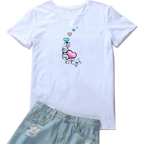 Color Heart Graphics Tees Women Fashion Aesthetic T Shirt Women Casual Harajuku Tops Camiseta Mujer Cotton O-neck Women Tshirts