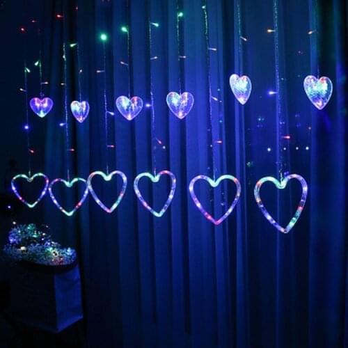 2.5M Heart Shaped Curtain Light String Lights Christmas Garland Outdoor for Party Home Wedding New Year Decor