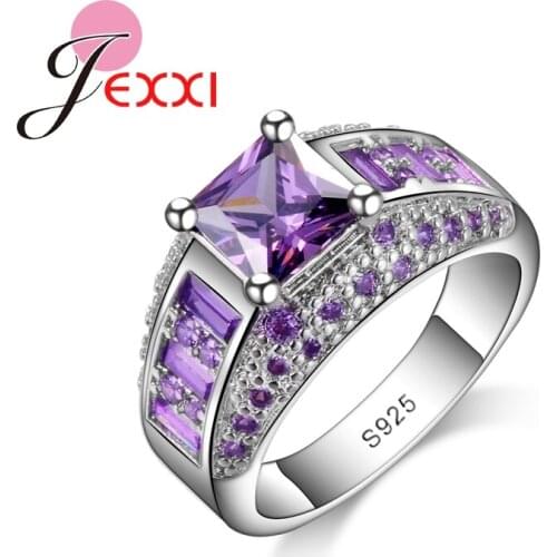 Hot New Bridal Jewelry Elegant Princess Cut Pink CZ 925 Sterling Silver Wedding Engagement Rings For Women