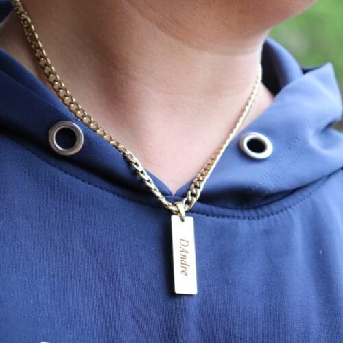 Custom Dainty Name Necklace For Men Stainless Steel Jewelry Simple Long Bar Pendant Personalized Chain Collar Hombre