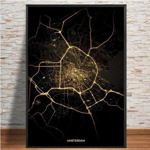 Amsterdam City Map Golden Custom Poster Canvas Print Nordic Style Wall Artist Home Decoration Painting Living Room