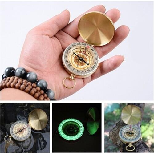 Outdoor Camping Compass Hiking Portable Pocket Copper Clamshell Compass With Luminous Waterproof Camping Gear Survival Tools
