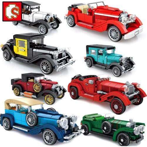 Sembo Blocks Antique Cars Vintage City Model Buliding Kits Moc Speed Champion Creator Sets Classic Vehicle Supercar Technic Race