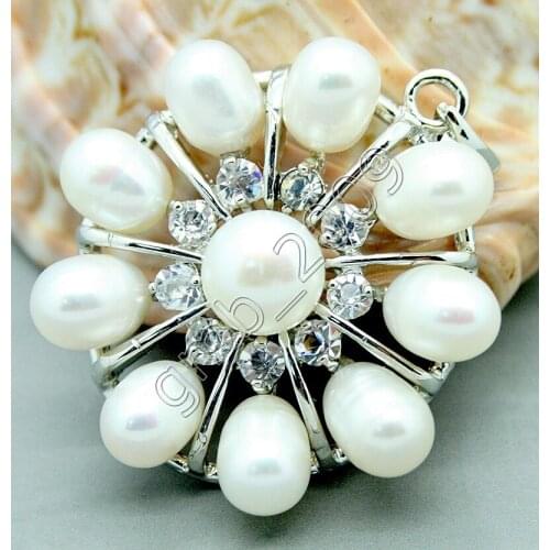 Pretty Womens Natural White Rice Akoya Freshwater Pearl Crystal Pendant