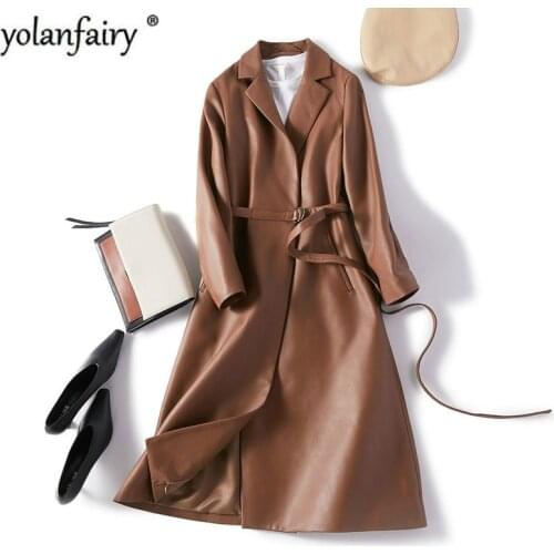 Genuine Leather Jacket Women Long 100% Sheepskin Coat Spring Autumn Windbreaker Real Leather Jackets Chaqueta Mujer 19620 KJ4102