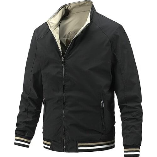 Spring Autumn Jacket Men Double Sides Wear Military Jacket Windbreaker Coat Men Stand Collar Jaqueta Masculina Men Clothing