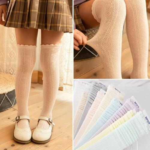 Summer thin breathable mesh stockings girls straight cotton long tube anti mosquito stockings children socks