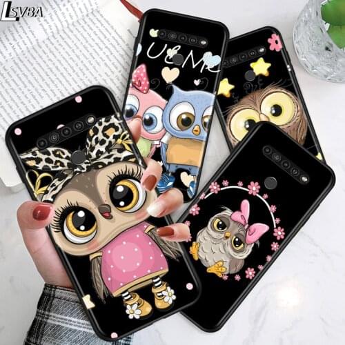 Lovely Animal Owl for LG G8 G8S G8X V30 V35 V40 V50 V60 ThinQ Q60 K40 K50 K30 K41 K51 K61 K71 K22 Black Phone Case