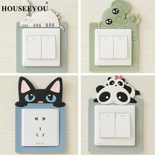 Cartoon Animals Panda Soft Luminous Switch Sticker Socket Decorative Cover Home DIY Decoration Kids Room Switch Protective Cover