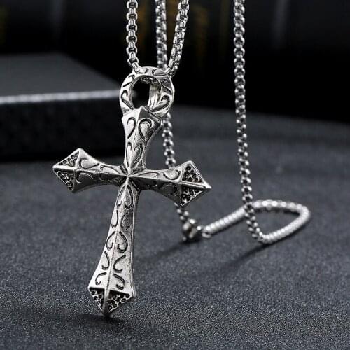 Mens Necklace Cross Pendant Punk Fashion Jewelry Gift
