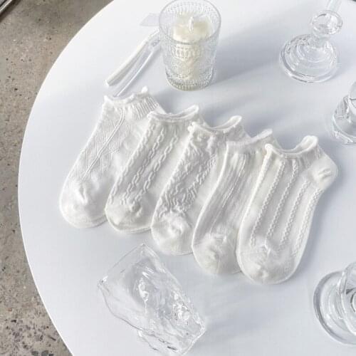 Summer Elegant White Pattern Japanese Style Cotton Soft Breathable Low Tube Socks for Women 2021 New 10 Pairs