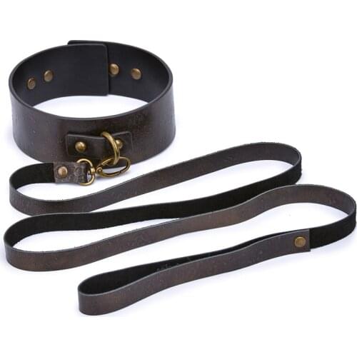 Vintage Brown Bondage Collar Genuine Leather Bdsm Neck Collar With Leash Slave Fetish Sex Toys For Woman Couple Adult Products