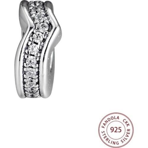 Fits Pandora Bracelet 925 Sterling Silver Shimmering Wish Spacer Charms Clear CZ Metal Beads for Jewelry Making Berloques