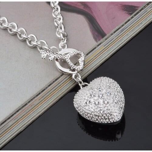 Zircon Heart Pendant Necklace For Women Necklaces & Pendants Silver color Jewelry Charms Jewellery Choker Colar Kolye M42