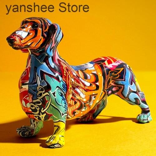 Resin Statue Dog sausage pattern home decoration painting modern office wine cabinet handicraft table thumbnail