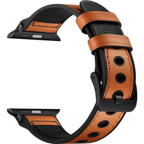 Hot Silicone+Leather band for Apple watch strap 44mm 40mm 42 38 Genuine Leather bracelet iWatch series 6 4 3 SE 5 band