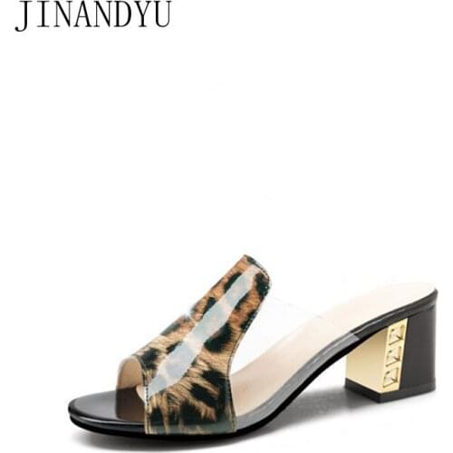 Leopard Print Woman Sandals Big Size High Heels Comfortable Slippers Women Summer Block Heels Ladies High Heel Girls Sandals