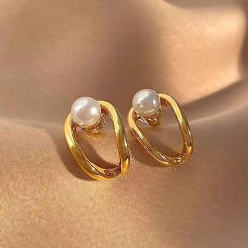 European And American Style Fashion Stud Earrings Creative Design Geometry Contracted Romantic Style Imitation Pearl Earrings