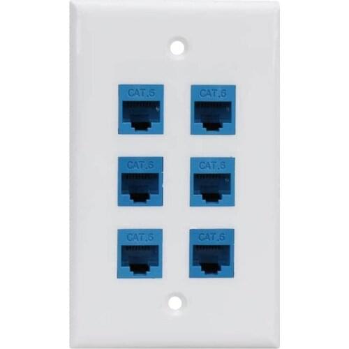 Cat 6 Ethernet Wall Plate 6 Port,Ethernet Wall Plate Female-Female Removable Compatible With Cat7/6/6E/5/5E