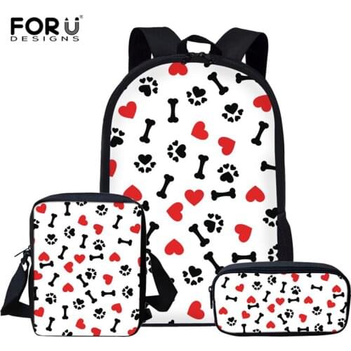 FORUDESIGNS Dog Paw School Backpacks for Girls Boys Teenagers Female Bagpack Sac A Dos Femme Cute Cat Canvas Satchel Kids