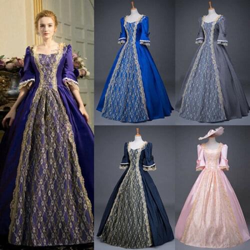 Medieval Victorian Women Lace Half Sleeve Ball Gown Dress Party Palace Cosplay