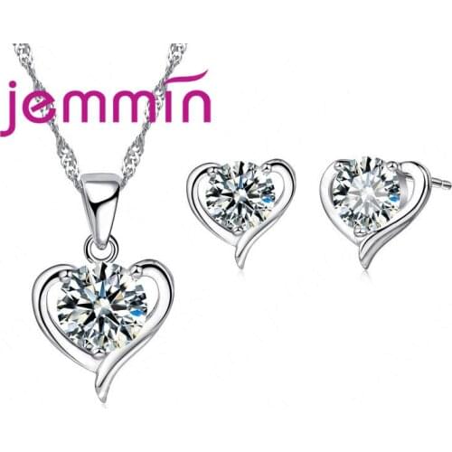 Gorgeous Elegant 925 Sterling Silver Necklace Earrings Jewelry Sets With Clear Cubic Zirconia For Woman Lady Girls Gift