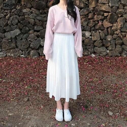 Skirts Women Summer Fashion New Elegant Solid Pleated Loose All-match Korean Style High Waist Leisure Chiffon Sweet College Lady